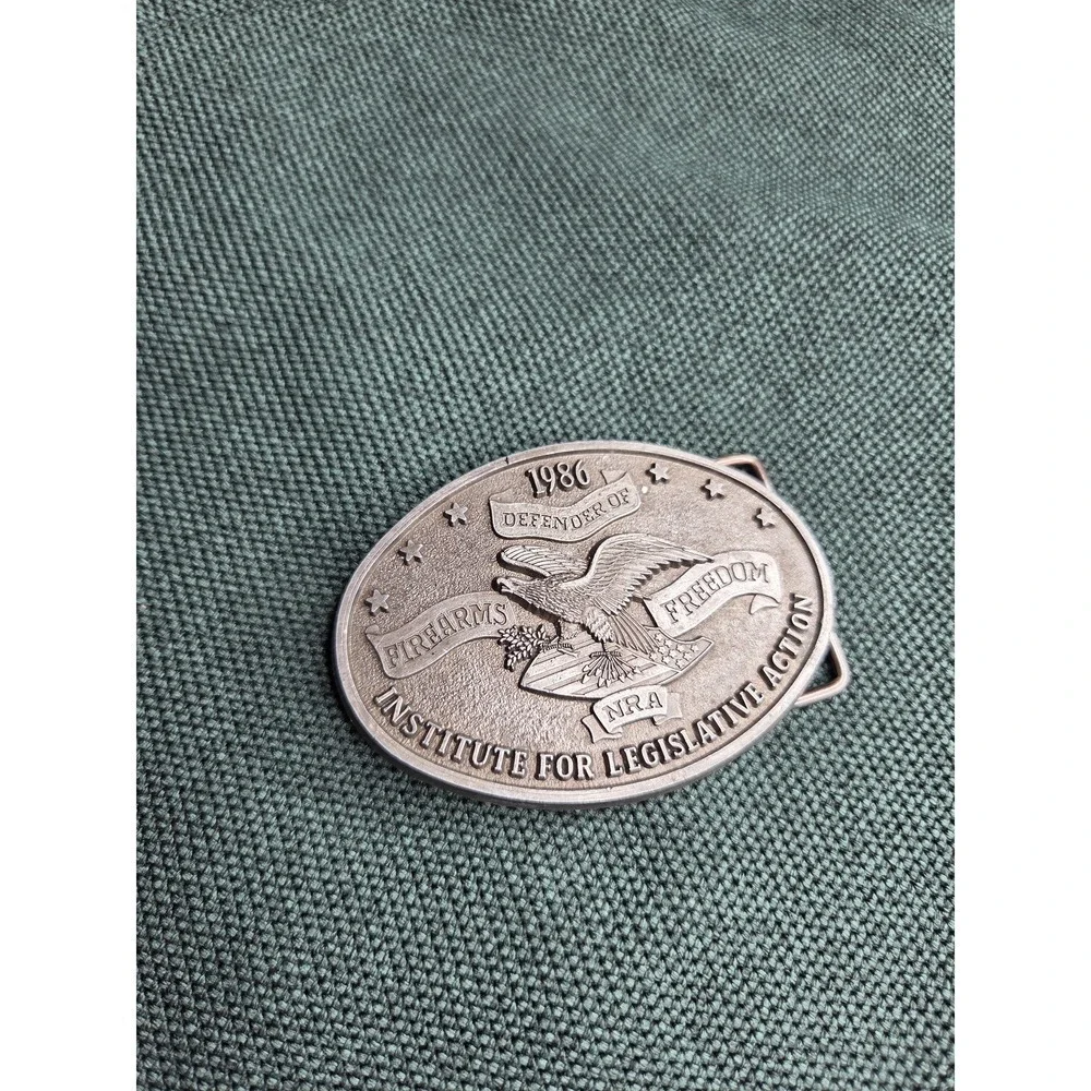 Vintage 1986 Freedom Firearms Patriotic Belt Buckle Silver-Tone Oval